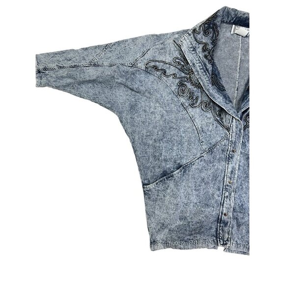 Vtg 80s Acid Washed Embellished Large Jean Jacket Streetwear Fly Oversize USA - Picture 10 of 16